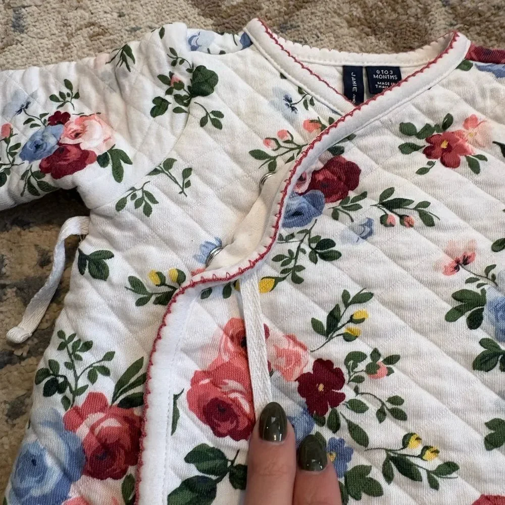 Janie and Jack Quilted Floral One Piece Footie Sleeper 0-3 months Cottage Core
